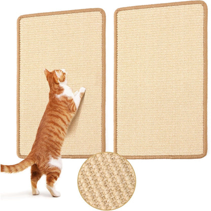 FUKUMARU Cat Scratcher Mat, 23.6 X 15.7 Inch Natural Sisal Cat Scratch Mats, Horizontal Cat Floor Scratching Pad Rug with Sticky Tapes, Protect Couch and Carpets
