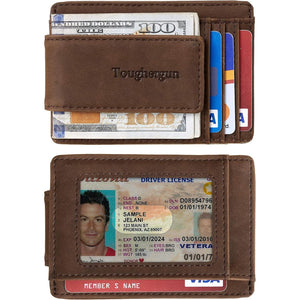Toughergun Slim Minimalist Wallet for Men with Magnetic Money Clip Leather Wallet, Credit Card Holder RFID Blocking Front Pocket Holds Cash and Cards