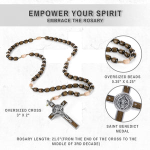 Italian Rosary with Pope Leo XIV Apostolic Blessing – Large Beads Catholic Necklace for Car Mirror, First Communion, Religious Keepsake Gift