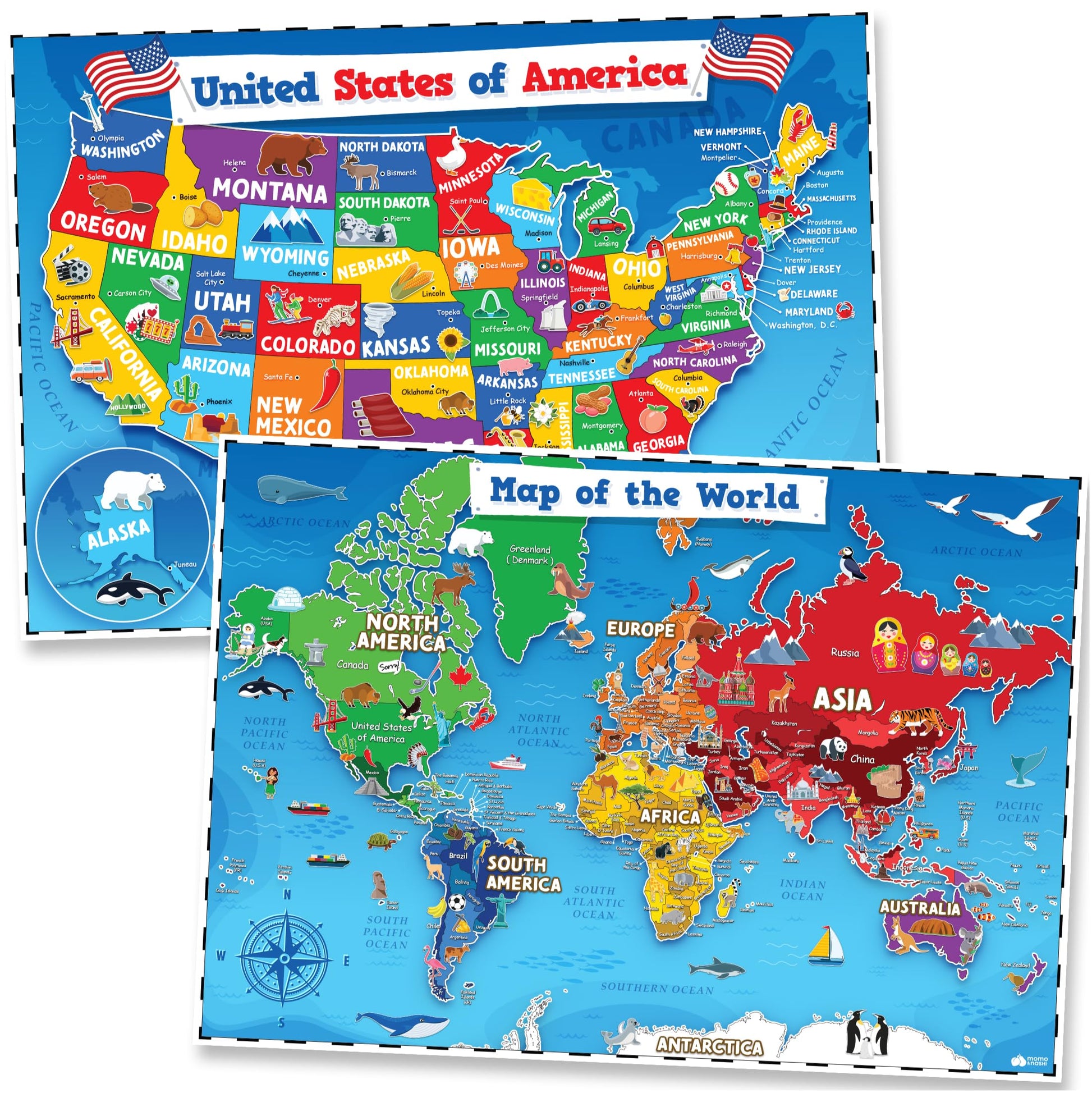 Buy now Classroom Educational Posters - 20pcs 16” x 11” - Teacher Classroom Must Haves Supplies Essentials - ABC Alphabet Poster School Supplies - Elementary Kindergarten Preschool Learning Activities USA & World Map Posters at indiglob india