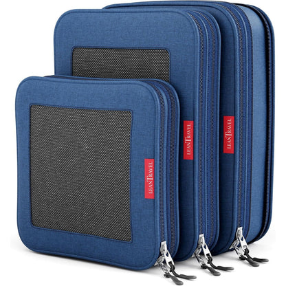 LeanTravel Compression Packing Cubes for Travel Organizers with Double Zipper (3-Pack (2L+1M), Black)