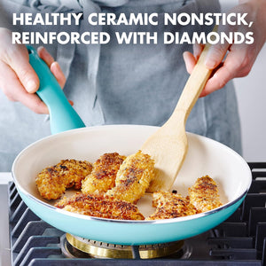 GreenPan Rio Healthy Ceramic Nonstick 12" Frying Pan Skillet, PFAS-Free, Dishwasher Safe, Turquoise
