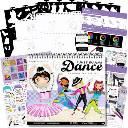 Fashion Angels I Love Fashion Sketch Portfolio, Includes Sketch Pad with Stencils & Stickers, Fashion Design Sketch Book for Girls, Ideal Drawing Kit for Kids