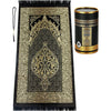 Muslim Prayer Rug and Prayer Beads with Elegant Cylinder Gift Box | Janamaz | Sajadah | Soft Islamic Prayer Rug | Islamic Gifts Set | Prayer Carpet Mat, Taffeta Fabric, Pink - Black