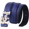 ALAKA Dragon Buckle Alligator Pattern Leather Mens Belt… - Blue