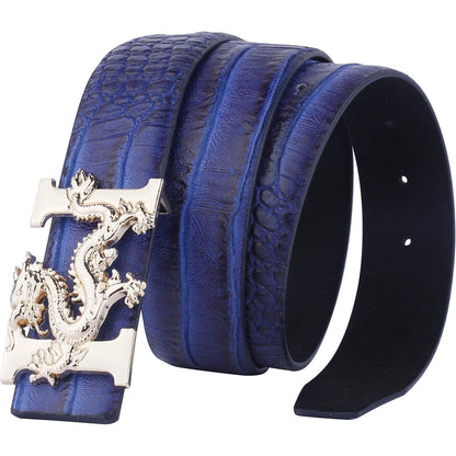 ALAKA Dragon Buckle Alligator Pattern Leather Mens Belt…
