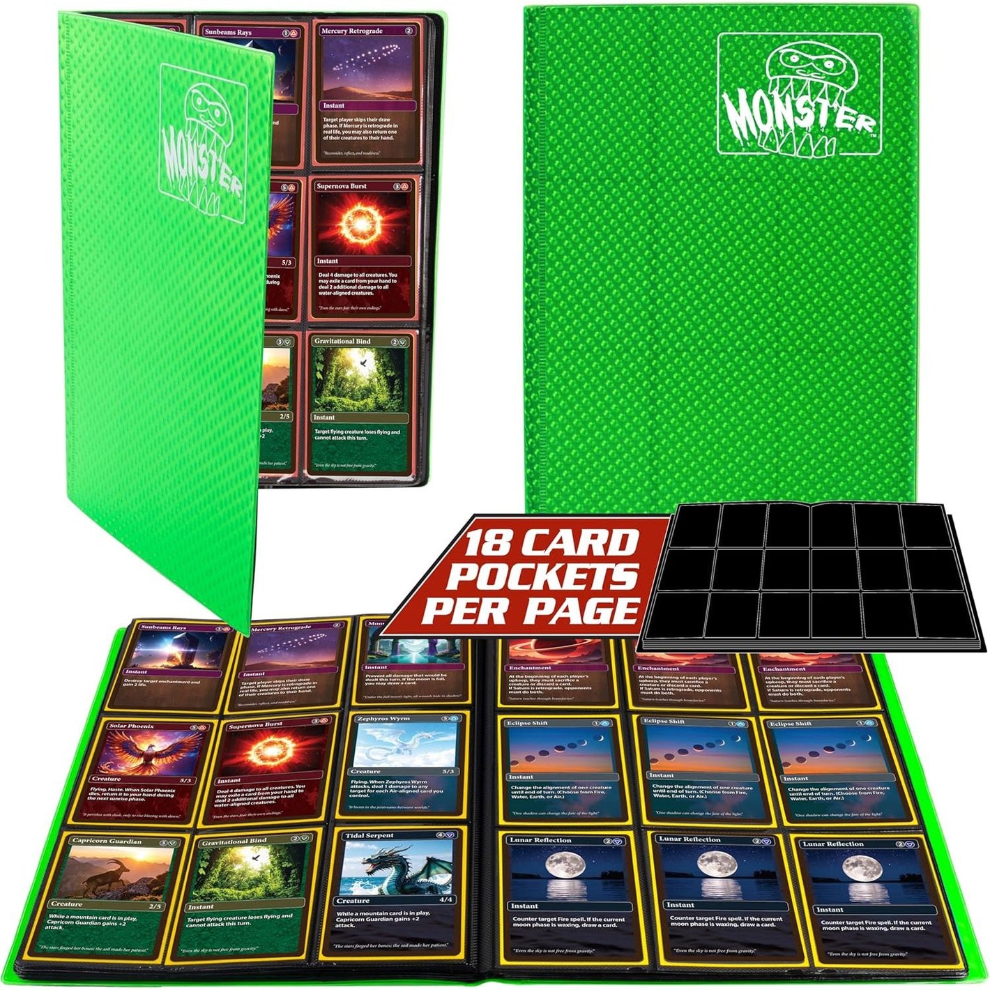 Buy now 9 Pocket Trading Card Binder- Holofoil Green Album w Side Loading Pockets, AntiTheft Anti-Drop- TCG Collector Storage Organizer for 360 CardsCompatible with Pokémon, Yu-Gi-Oh!, MTG Magic The Gathering at indiglob india