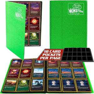 9 Pocket Trading Card Binder- Holofoil Green Album w Side Loading Pockets, AntiTheft Anti-Drop- TCG Collector Storage Organizer for 360 CardsCompatible with Pokémon, Yu-Gi-Oh!, MTG Magic The Gathering