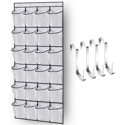 MISSLO Over The Door Shoe Organizer Hanging Closet Holder Hanger Storage Bag Rack with 24 Large Mesh Pockets, Gray