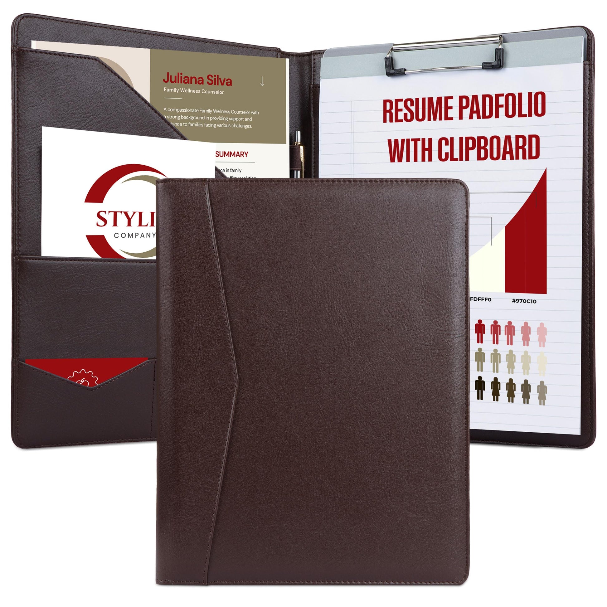 Buy now STYLIO Padfolio Portfolio Organizer Binder | Interview Resume Folder, Legal Document, Business Card Holder |w/Letter-Sized Notepad | Handsome Piano Noir Faux Leather Folio Matte Finish, Accent Stitch at indiglob india