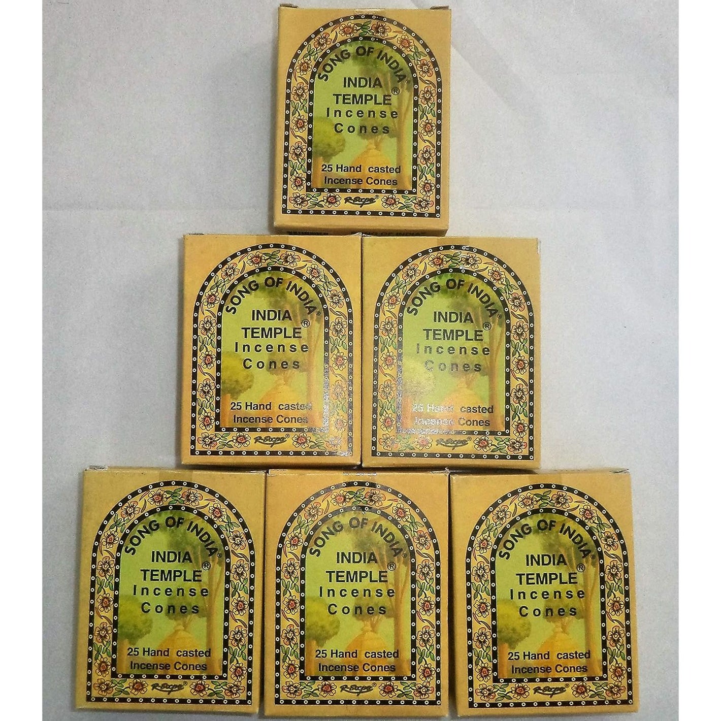 Buy now Song of India - India Temple Incense Cones. 6 x 25 = 150 Cones Total at indiglob india