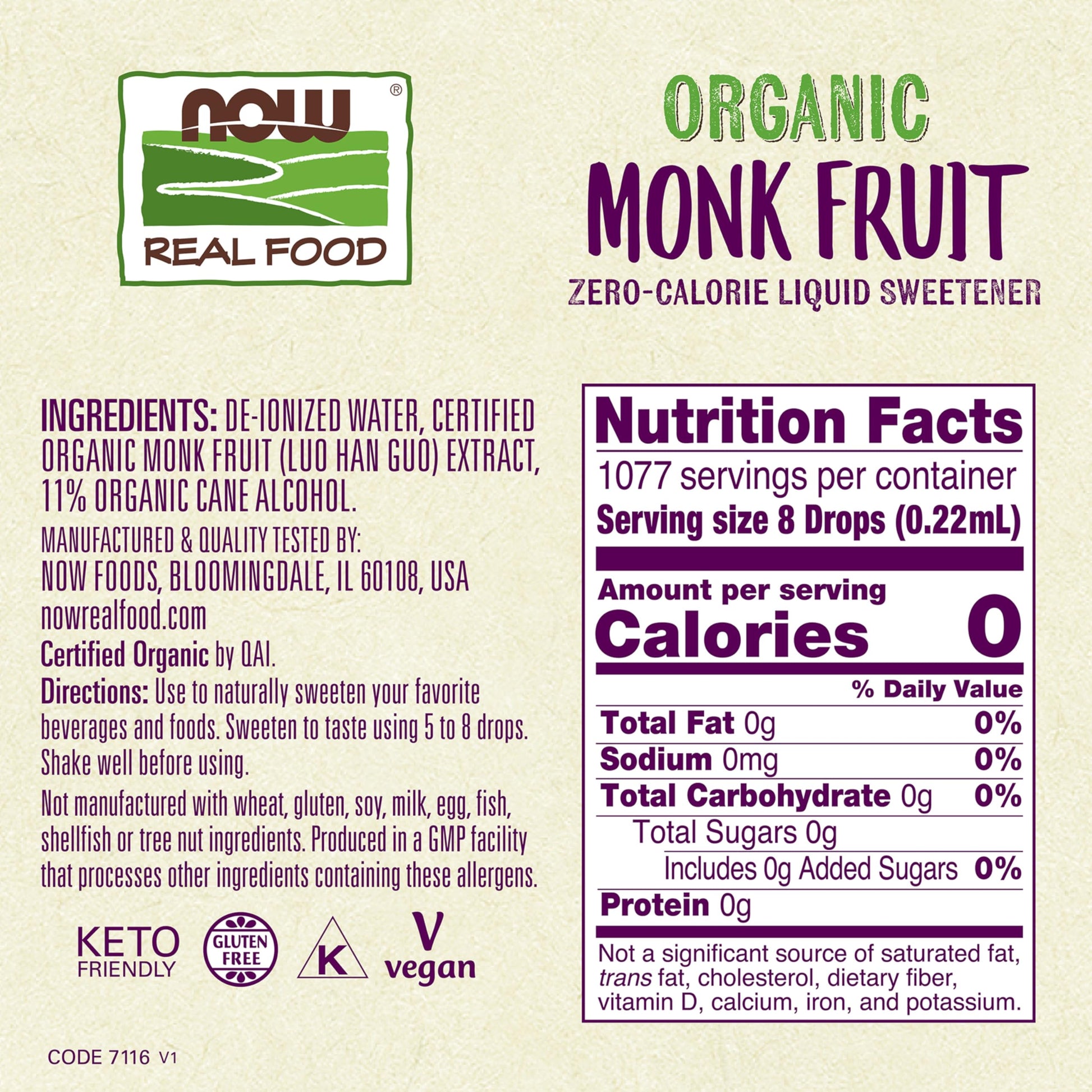 Buy now NOW Foods, Certified Organic Monk Fruit Liquid, Zero-Calorie Liquid Sweetener, Non-GMO, Low Glycemic Impact, 2-Ounce at indiglob india