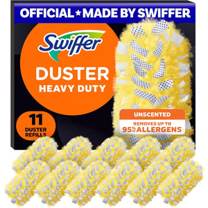 Swiffer Dusters Refill for Cleaning, Feather & Microfiber Duster Disposable Alternative, For Dusting Furniture, Blinds, Ceiling Fans, Walls, Helps Remove Allergens, Heavy Duty, Unscented, 11ct