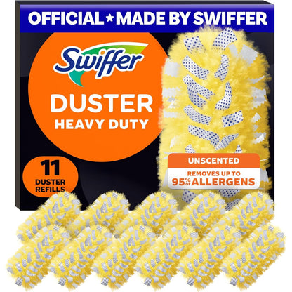 Swiffer Dusters Refill for Cleaning, Feather & Microfiber Duster Disposable Alternative, For Dusting Furniture, Blinds, Ceiling Fans, Walls, Helps Remove Allergens, Heavy Duty, Unscented, 11ct