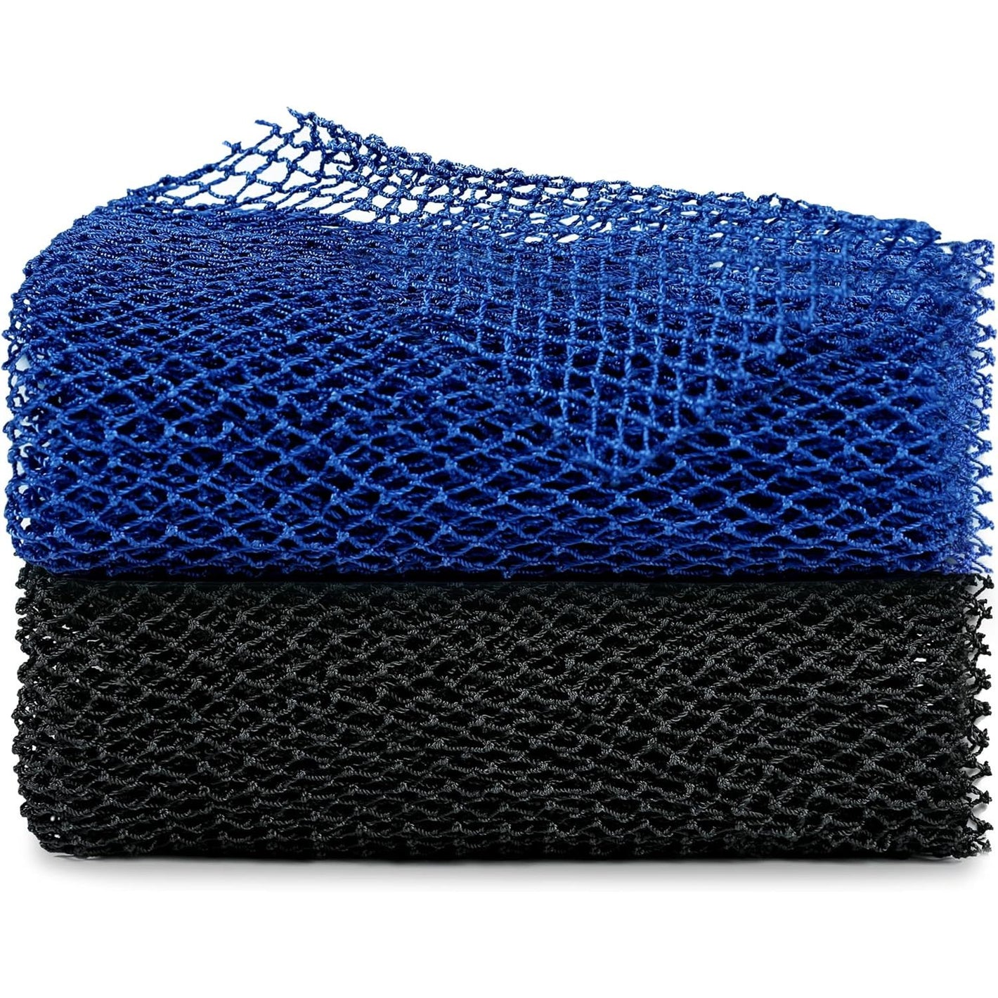 African Net Sponge, 2 Pieces Exfoliating Premium Nylon Bathing/Wash Net for Daily Back Body Scrub Scrubber Shower Net (Black, Blue) …