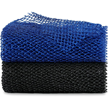 African Net Sponge, 2 Pieces Exfoliating Premium Nylon Bathing/Wash Net for Daily Back Body Scrub Scrubber Shower Net (Black, Blue) …