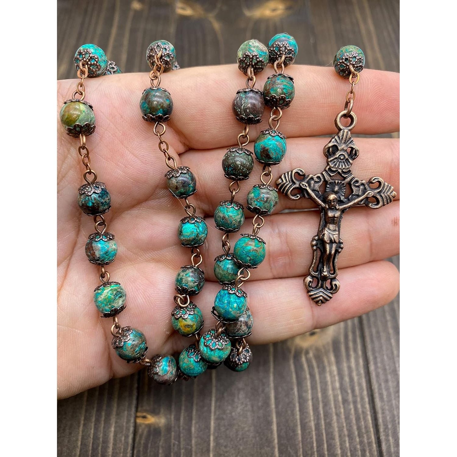 Buy now Nazareth Store Vintage Design Rosary Natural Jasper Stone Beads Necklace Holy Soil Medal & Cross Crucifix Religious Rosaries Terra Santa Jerusalem Collection at indiglob india