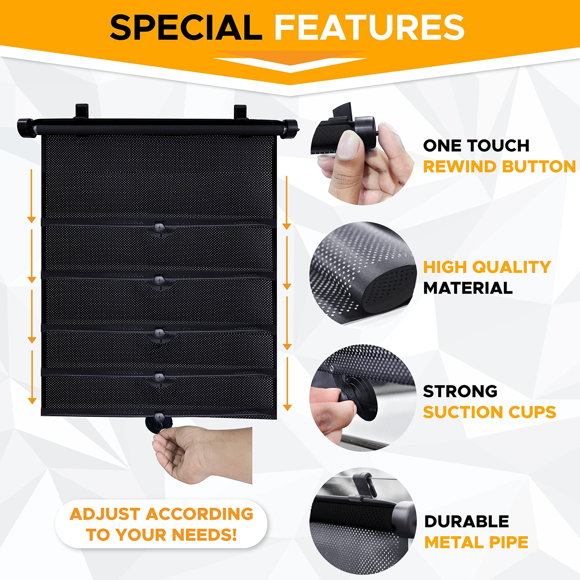 Buy now EcoNour Car Side Window Sun Shade (2 Pack) | Retractable Roller Sunshade for Kids | Baby Car Window Shades for UV and Sun Glare Protection | Baby Travel Accessories (15"x17") at indiglob india
