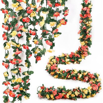 Miracliy 5Pcs 41FT Pink Flower Garland Artificial Rose Arch Vines Fake Spring Floral Garland for Flower Wall Backdrop Wedding Mothers Day Garden Tea Party Decoration