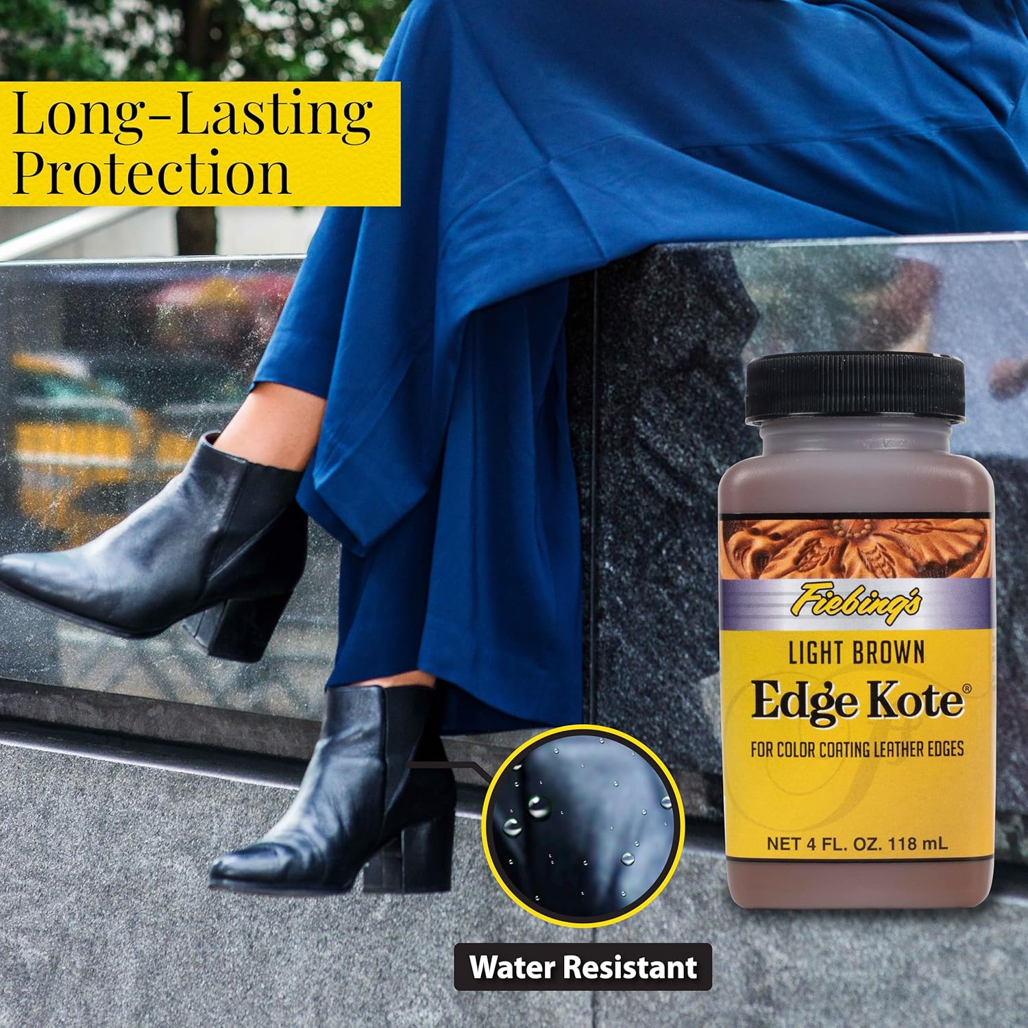 Buy now Fiebing's Edge Kote (4oz, Light Brown) - Leather Edge Paint for Shoes, Furniture, Purses, Couches, Belts - Flexible, Water Resistant, Semi Gloss Color Coating Leather Dye to Protect Natural Edges at indiglob india