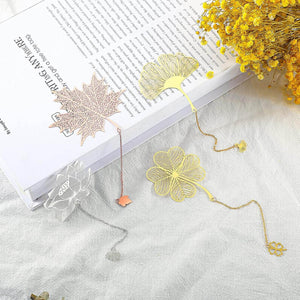 12 Pieces Metal Bookmarks with Chain for Women Metal Leaf Bookmark for Book Lovers Writers Readers Children Teens Adults Gold Silver and Rose Gold(Chain Style) - My Store