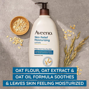 Aveeno Skin Relief Moisturizing Lotion for Very Dry, Itchy Skin with Soothing Triple Oat & Shea Butter Formula, Fragrance Free, 12 Fl. Oz