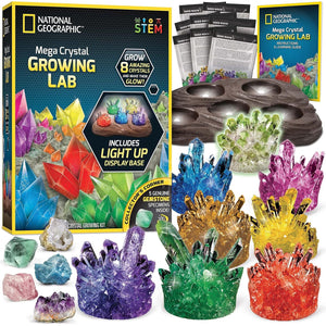 NATIONAL GEOGRAPHIC Mega Crystal Growing Kit for Kids- Grow 8 Crystals with Light-Up Stand, Science Gifts for Kids 8-12, Crystal Making Experiment, Science Kit for Girls and Boys