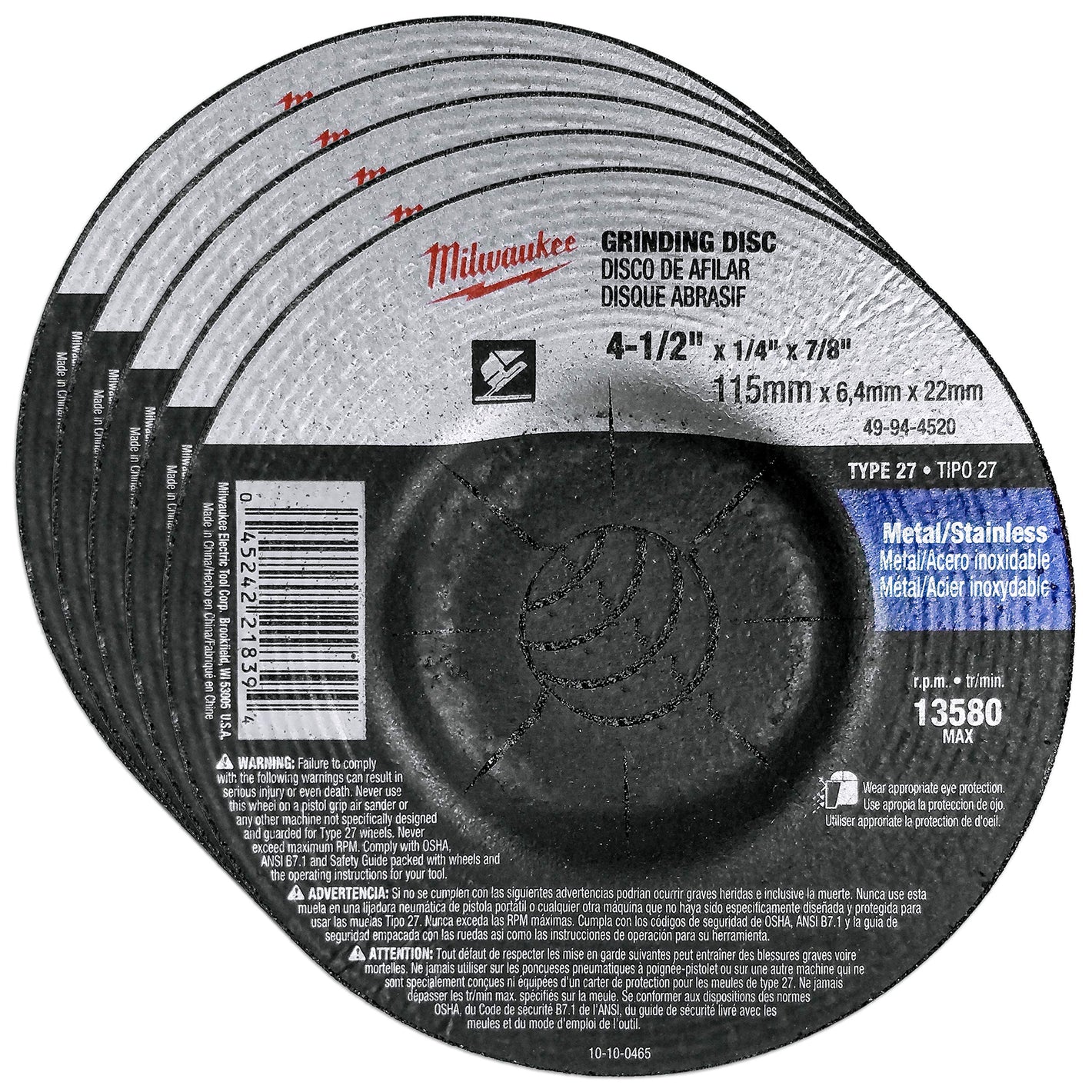 Buy now Milwaukee 5 Pack - 4 1 2 Grinding Wheel For Grinders - Aggressive Grinding For Metal & Stainless Steel - 4-1/2" x 1/4 x 7/8-Inch | Depressed at indiglob india