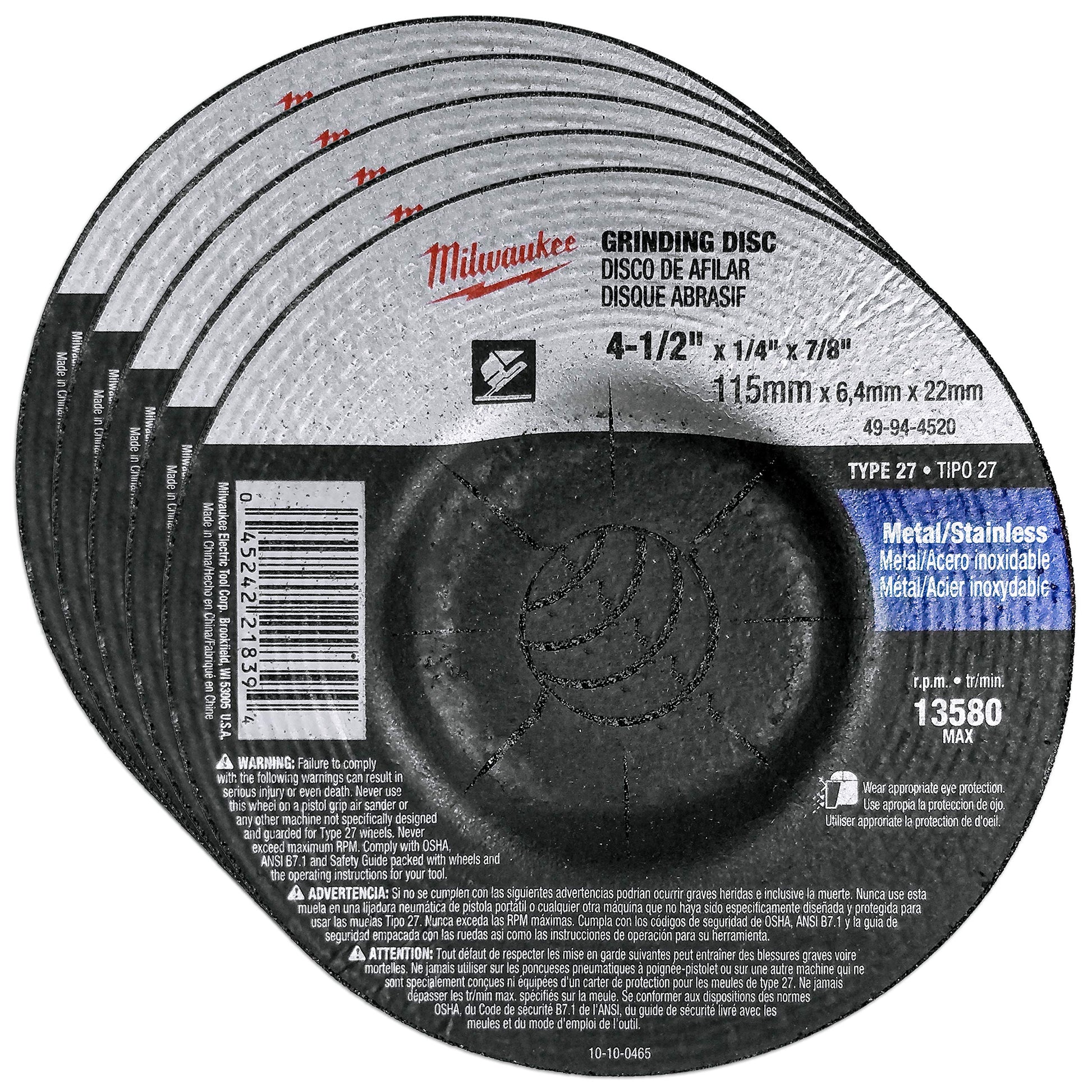 Buy now Milwaukee 5 Pack - 4 1 2 Grinding Wheel For Grinders - Aggressive Grinding For Metal & Stainless Steel - 4-1/2" x 1/4 x 7/8-Inch | Depressed at indiglob india