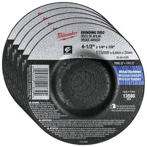 Buy now Milwaukee 5 Pack - 4 1 2 Grinding Wheel For Grinders - Aggressive Grinding For Metal & Stainless Steel - 4-1/2" x 1/4 x 7/8-Inch | Depressed at indiglob india