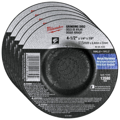 Buy now Milwaukee 5 Pack - 4 1 2 Grinding Wheel For Grinders - Aggressive Grinding For Metal & Stainless Steel - 4-1/2" x 1/4 x 7/8-Inch | Depressed at indiglob india