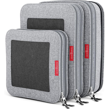 LeanTravel Compression Packing Cubes for Travel Organizers with Double Zipper (3-Pack (2L+1M), Black)