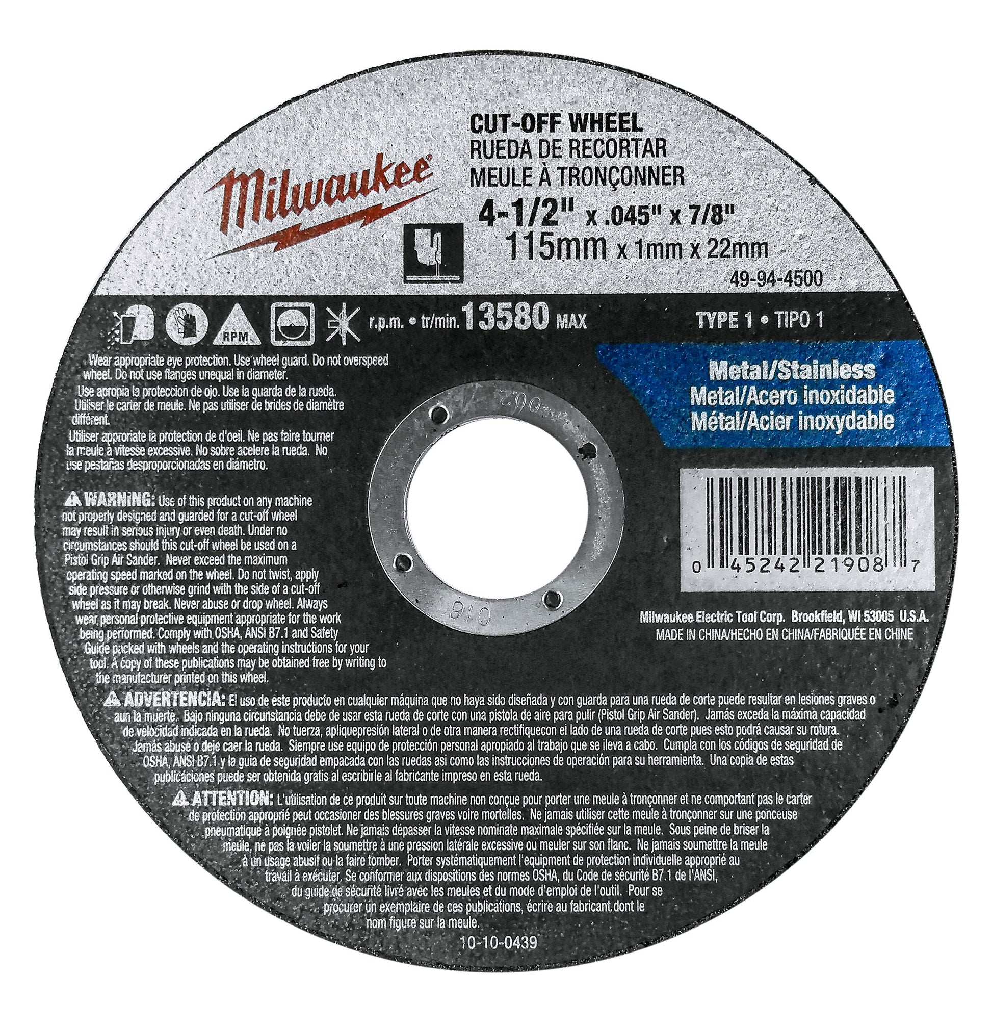 Buy now Milwaukee 10 Pack - 4 1 2 Cutting Wheels For Grinders - Aggressive Cutting For Metal & Stainless Steel - 4-1/2" x .045 x 7/8-Inch | Flat Cut Off Wheels at indiglob india