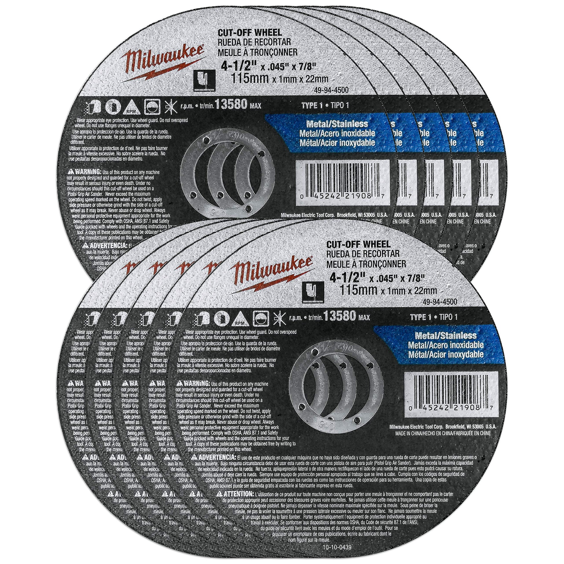Buy now Milwaukee 10 Pack - 4 1 2 Cutting Wheels For Grinders - Aggressive Cutting For Metal & Stainless Steel - 4-1/2" x .045 x 7/8-Inch | Flat Cut Off Wheels at indiglob india