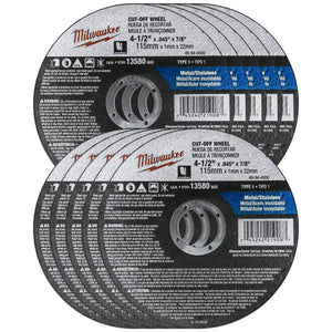 Buy now Milwaukee 10 Pack - 4 1 2 Cutting Wheels For Grinders - Aggressive Cutting For Metal & Stainless Steel - 4-1/2" x .045 x 7/8-Inch | Flat Cut Off Wheels at indiglob india
