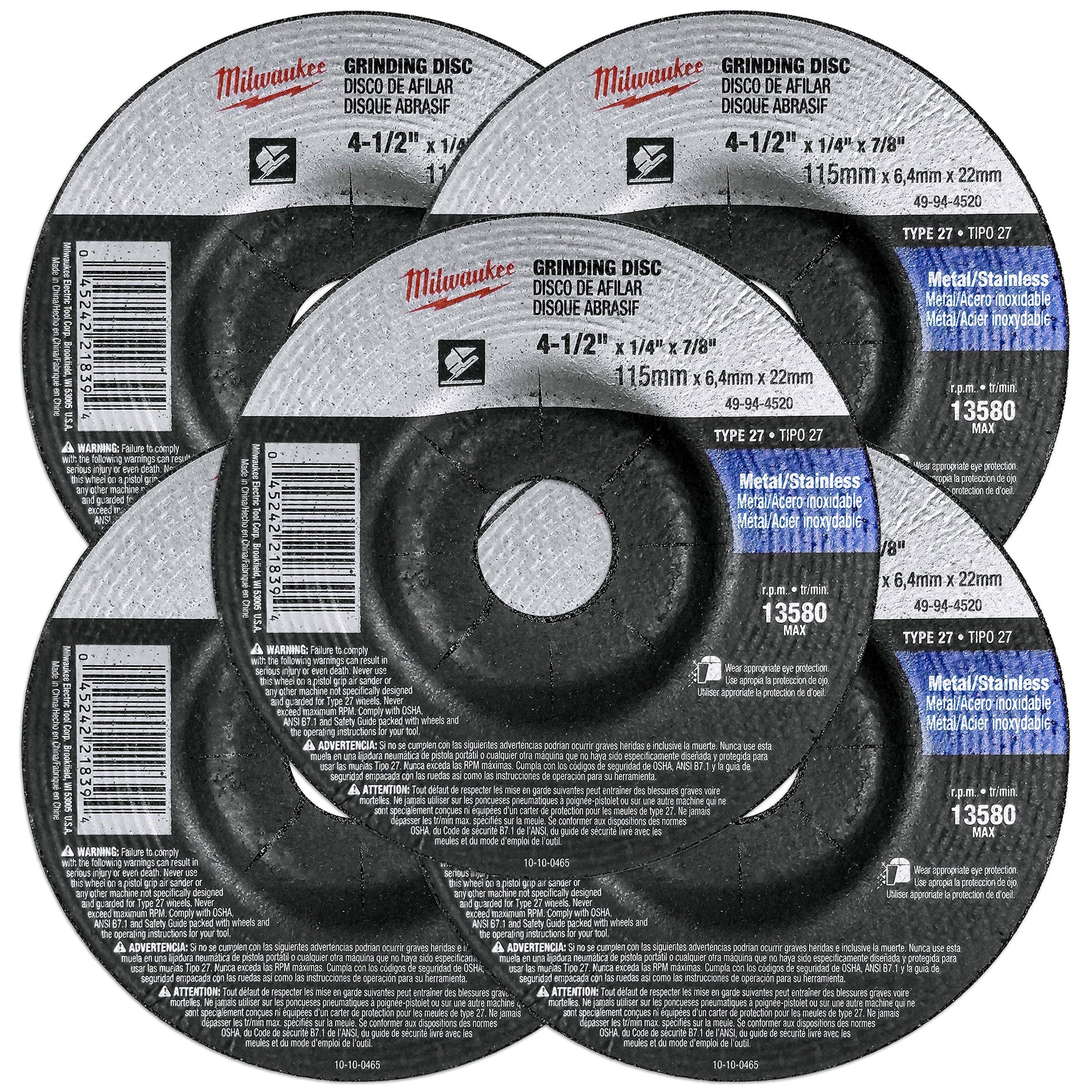 Buy now Milwaukee 5 Pack - 4 1 2 Grinding Wheel For Grinders - Aggressive Grinding For Metal & Stainless Steel - 4-1/2" x 1/4 x 7/8-Inch | Depressed at indiglob india