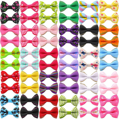 YAKA 60PCS (30 Paris) Cute Puppy Dog Small Bowknot Hair Bows with Metal Clips Handmade Hair Accessories Bow Pet Grooming Products (60 Pcs,Cute Patterns)