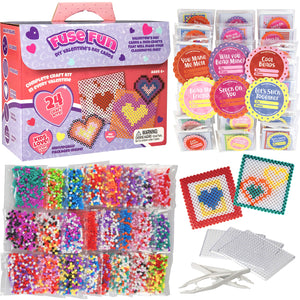 Buy now Valentines Day Cards for Kids Classroom-Heart Themed Fuse Bead Kits (24ct)-Perfect Valentines Day Gifts for Kids School Exchange for Boys & Girls -Each Includes Pixel Art Craft Activity w Perler Beads at indiglob india